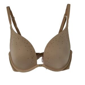 Victorias Secret Push Up Bra Size 32C Rhinestone Beige Multiway Straps Underwire